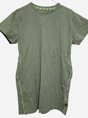 CONVERSE Olive Green Short Sleeve T-Shirt Dress Neon Trim Pockets XL
